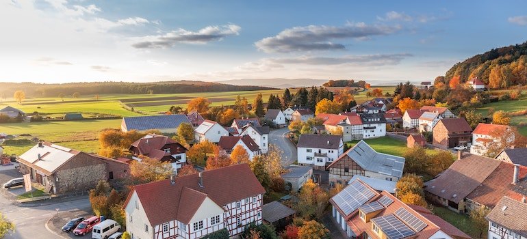 an aerial view of a suburban neighborhood