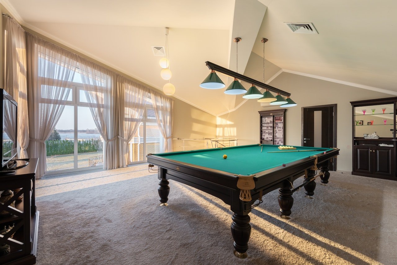 pool table in the room.