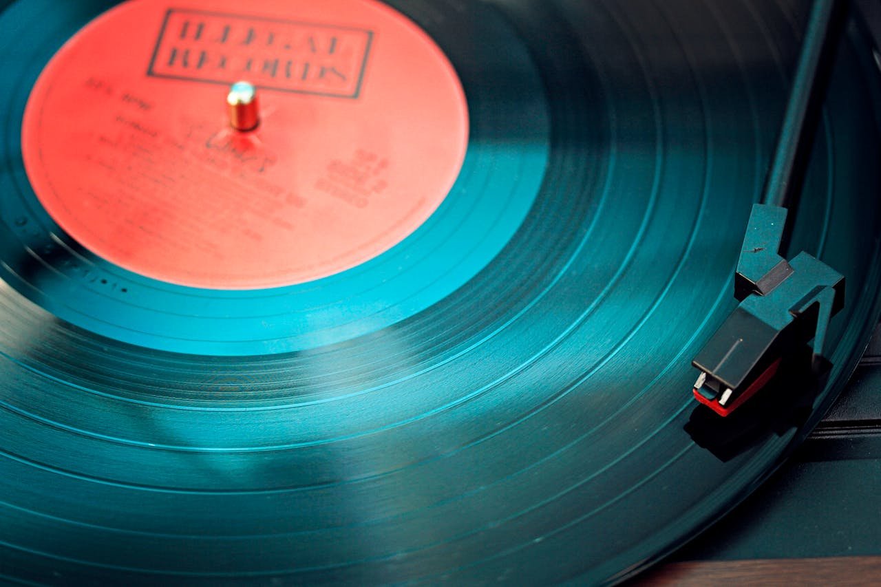 A blue vinyl record